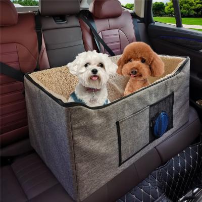 China Dogs Cats Cashmere Lining Pet Carrier Box Dog Car Booster Double Sided Collapsible Collapsible Seat with Safety Lanyard Belt for sale