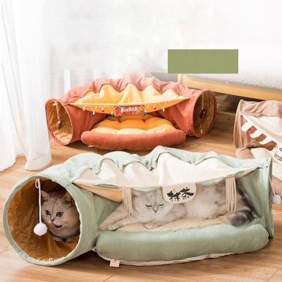 China GeerDuo Breathable 2 in-1 Comfortable Warm Playable Removable Washable Soft Folding Cat Bed With Tunnel Toys for sale