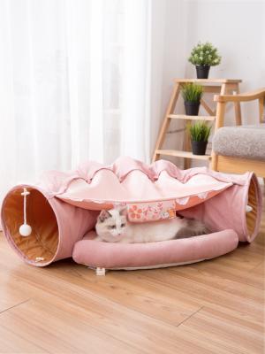 China Pet Folding Cat Tunnel Toy Bed Of Partially Enclosed Comfortable Warm Short Plush Breathable Wholesale for sale