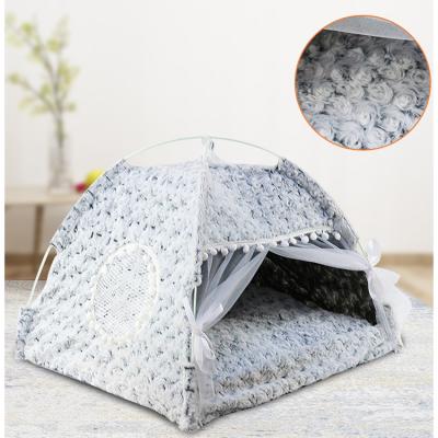 China Cooling No Hair Portable Folding Comfortable Puppy Thrown Cat Bed Cave Pet Tent Shape With Removable Washable Cushion Pillow for sale