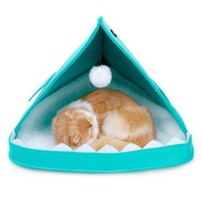 China New Shark Shape Pet Nest Cat Cave Bed With Hanging Creative Foldable Portable Felt Playable Ball Breathable for sale