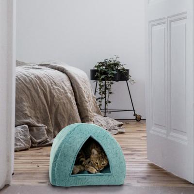 China Travel Plush Luxury Convertible Self-heating Wool Felt Soft Fluffy Cat Cave Dog Bed Tent With Removable Washable Cushion Pillow for sale