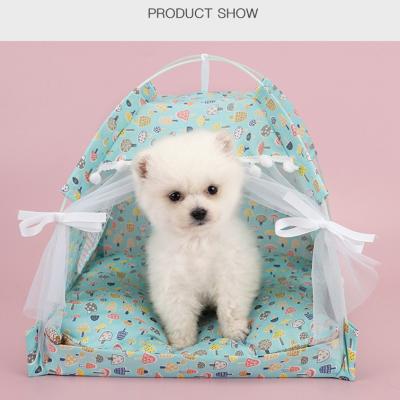 China Travel Four Seasons Closed Design Mesh Curtain Comfortable Breathable Luxury Pet Bed Tent With Bow Lace for sale