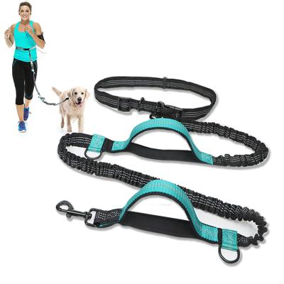 China Thoughtful Padded Handle Bungee Heavy Duty Thoughtful Adjustable Retractable Elastic Hands Free Safe Dog Leash Belt Attached To Waist for sale