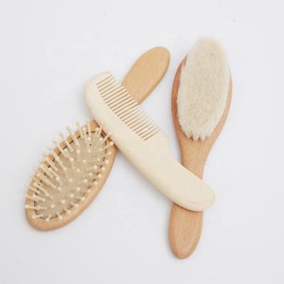 China Wholesale Newborn Soft Cushion Goat Hair Brush Kids Massage Hair Brush Baby Brush and Wooden Comb Set for sale