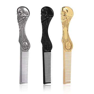 China Wholesale Anti-Static Beard Styling Beard Comb Stainless Steel Oil Chef Folding Men's Portable Pocket Comb The Retro for sale