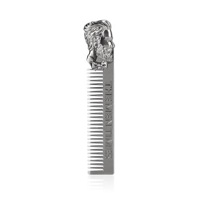 China Anti-static Men's Grooming Hair Styling Beard Comb Metal Pocket Comb Retro Silver Stainless Steel Oil Head Comb for sale