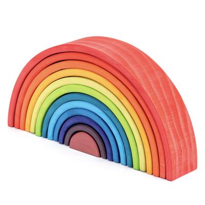 China Eco-friendly Material Early Education Color Form Toy Set Wooden Rainbow Stacker Matching Jigsaw Interlocking Learning Puzzle Stacking Building Blocks for sale