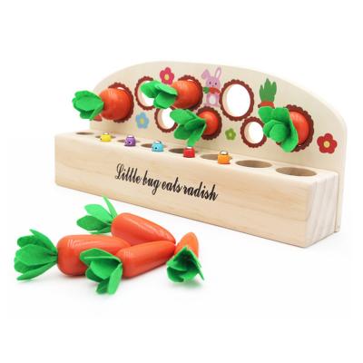 China 2021 Wholesale Eco-Friendly Kids Toys 2 In 1 Wooden Montessori Game Toy For Children Carrot Harvest Magnetic Toy for sale