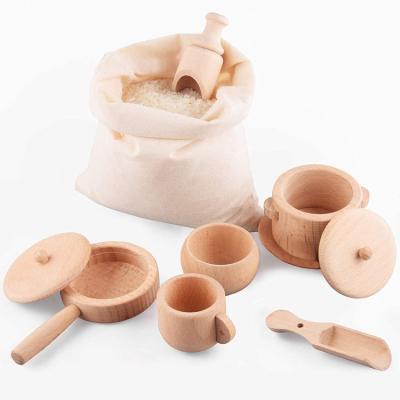 China Cooking Play Toys 8PCS Montessori Toys Bin Sensory Toys Wooden Tableware Scoops and Tongs for Toddlers Toys for sale