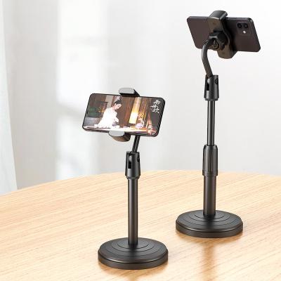 China Adjustable Desktop Cell Phone Stand Holder Clamp Tablet Stand Adjustable Height Portable Stable Round Base for Video Photo Shooting for sale