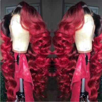 China Silky Straight Body Wave Swiss Colored Wave HD Virgin Human Hair Rainbow Ombre Lace Brazilian Lace Front Wigs for sale