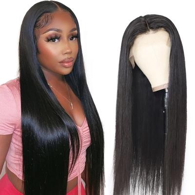 China Long Virgin Brazilian Straight Remy Human Hair Full Lace Wig HD Silky Straight Swiss Lace Frontal Wig for sale