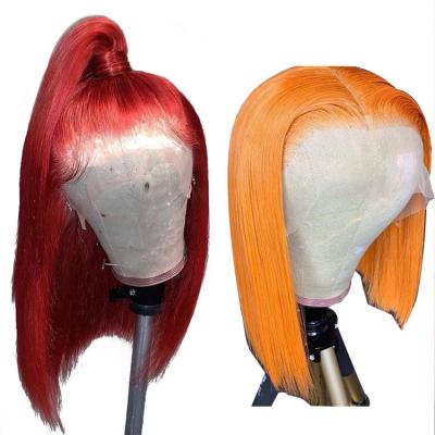 China Short Wave 13x4 Silky Straight Bob Lace Front Human Hair Wigs Colored Virgin Hair Wigs Pre Plucked Red Hair Wigs for sale