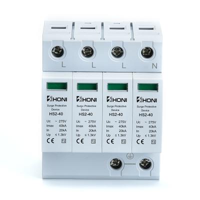 China HS2-40 Best Light Emitting Diode 4P Price 4P AC SPD Whole Phase T3 T2 T1 Home 20KA SPD Lightning Surge Protector for sale