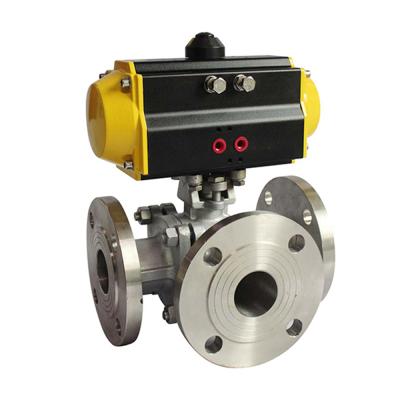 China COVNA HK55-TF Stainless Steel General Pneumatic 3 Way Flange Ball Valve for sale