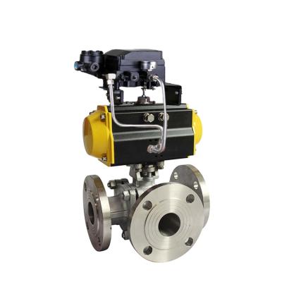 China General Modulating Type 4-20mA Three Ways Flange Pneumatic Ball Valve For Steam for sale