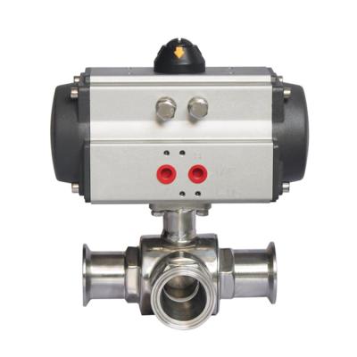 China COVNA Sanitary 304 Stainless Steel Food Grade Pneumatic Operated Ball Valve 1 Inch 3 Tri Way General Flange for sale