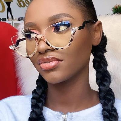 China 2022 New Cat Eye Half Frame Crystal Cat Eye Glasses Trend Anti-Blue Light Glass Frame for sale