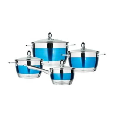 China Sustainable Stainless Steel Pan Set Non Stick Cookware Set Pot Cooking Customized 8 Pieces LOGO Pans And Pots Set for sale