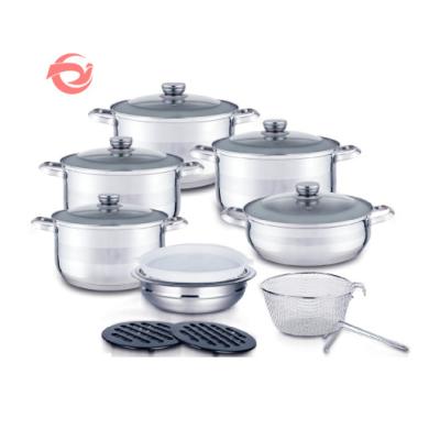 China Sustainable popular sales 14pcs stainless steel cookware pot set 201kitchen cooking set for sale