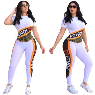 China Clothing Vendor Fashion Women Breathable Clothing 2 Colors Letter Printing Slim Tracksuit Two Piece Outfits 2 Piece Set for sale