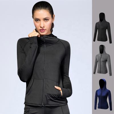 China Womens Sports Jacket Breathable Long Sleeve Solid Color Hooded Jacket for sale