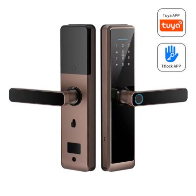 China OEM front door wifi key lock apartment hotel apartment home office fingerprint card rim handle keyless biometric electronic lock tuya smart key lock for sale