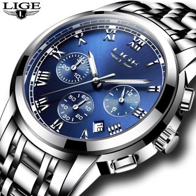 China Auto Date Lige 9810 Reloj Fashion Men's Quartz Wrist Watch Steel Band Clock Water Resistant Luxury Mens Watches for sale