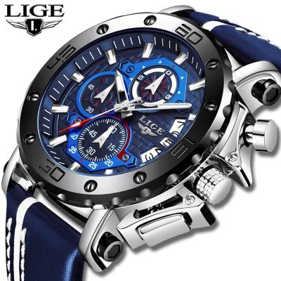 China Lige 9996 Date Analog Quartz Watch Automatic Chronograph Watch Men Leather Waterproof Sport Fashion Wristwatches for sale