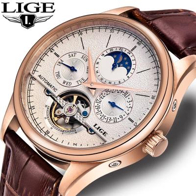 China Automatic Date LIGE 6826 Classic Mens Watches Automatic Tourbillon Movement Fashion Leather Mechancial Watches for sale