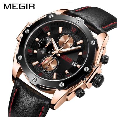 China 2021 low Moq 2092 luxury male calendar automatic date quartz Megir luminous leather men's watches water resistant for sale