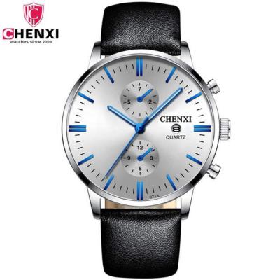 China Chenxi 071 2021 automatic date equips quartz watch luminous dial to waterproof men's original leather wristwatch for sale