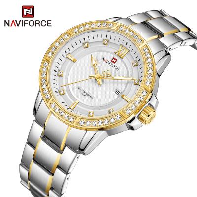 China Unusual Auto Date Naviforce 9187 Men Quartz Watches Analog Waterproof Steel Diamonds Man Casual Watch for sale