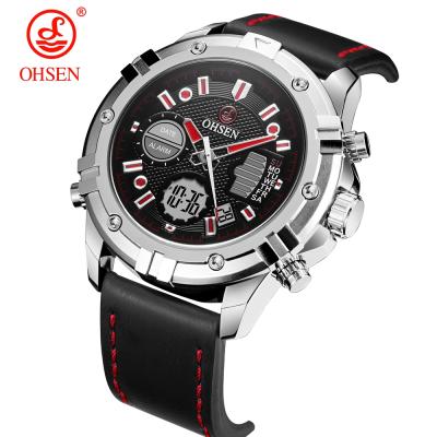 China Alarm Ohsen 2002 Dual Display Military Men Watches LED Light Waterproof Mode Chrono - Digital Leather Men Watch for sale