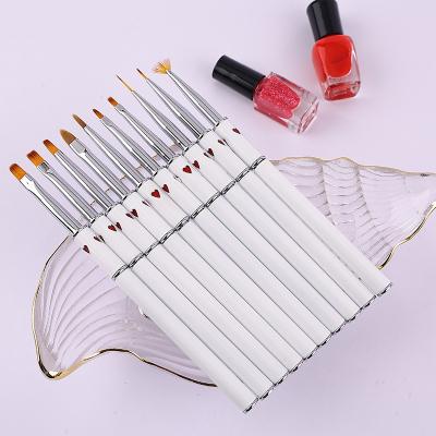 China Durable White Handle Brown Olives Double Side Acrylic Gel Ombre Manicure Painting Tool Nail Art Liner Brushes for sale