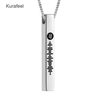 China Custom Music/Text Supplier Wholesale Spotify Code Scan Code Music Necklace Customized 3D Engraved Vertical Bar Stainless Steel Necklace for sale