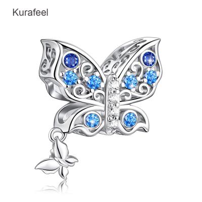 China METAL women's jewelry animal micro-inlaid blue gemstone butterfly bead jewelry for bracelets and necklaces for sale