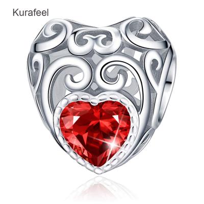 China METAL birthday charm jewelry leaf birthstone wavy heart shaped cavity beaded 925 Sterling Silver Jewelry for sale