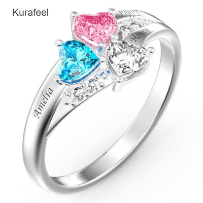 China Fashionable Temperament Female Jewelry Personalized Cut Out Engagement Ring Silver 925 Birthstone Lettering Heart Shaped Silver Ring for sale