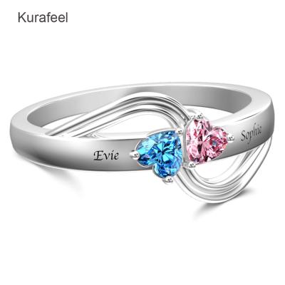 China Fashionable Customized Ladies Fashion Ring Exquisite Personality Wedding Heart Shaped Birthstone Engraving Women's Flawless Ring for sale