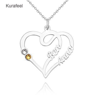 China Wholesale Custom FASHIONABLE Women's Heart Shape Birthstone 925 Sterling Silver Double Plated Necklace Personalized Name Necklace for sale