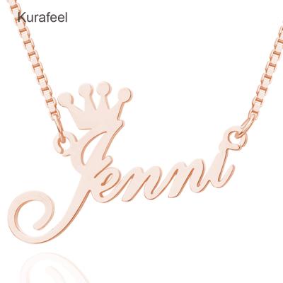 China Hot-selling Custom Made Hip-Hop Accessories Hip-Hop Fashion Style Man Woman Punk Silver Jewelry Rose Gold Crown Name Necklace Initials for sale