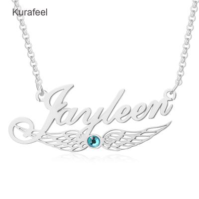 China Private Custom Sterling Silver Stone Hot Sale Angel Wing Angel Wing Modern Design Hip Hop Sale Name Letter Necklace for sale