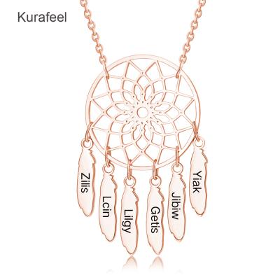 China Hot Selling Wholesale Name FASHIONABLE 925 Rose Gold Silver Feather Necklace 2021 Family Catcher Jewelry Dreamcatcher Series for sale