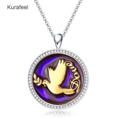 China Sterling Silver Female Jewelry Pendant Necklace Cute Animal Pendant Round Photo Frame Bird Name Necklace DIY Custom Made TRENDY for sale