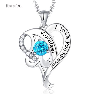 China New Confession Girl 2021 Trendy Best Gift Silver Rhodium Plated Lettering December Birthday Stone Name Heart Shaped Necklace I Love You for sale