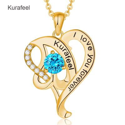 China 2021 Trendy Women's Luxury Jewelry Engagement Wedding Jewelry 18K Gold Plated Heart Shaped Birthstone Lettering Pendant Necklace for sale