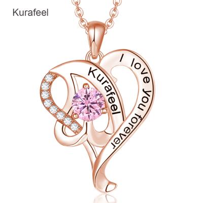 China New Design Trendy Women's Silver Heart Shaped Rose Gold Birthstone Lettering Pendant Necklace Jewelry Gift Birthday Gift for sale