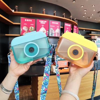 China New Creative High Quality Camera Straw Plastic Cup Is Fun Camera Bag Children Squeeze Mini Handbags Cute Girl Crossbody Purse Water Bottle for sale